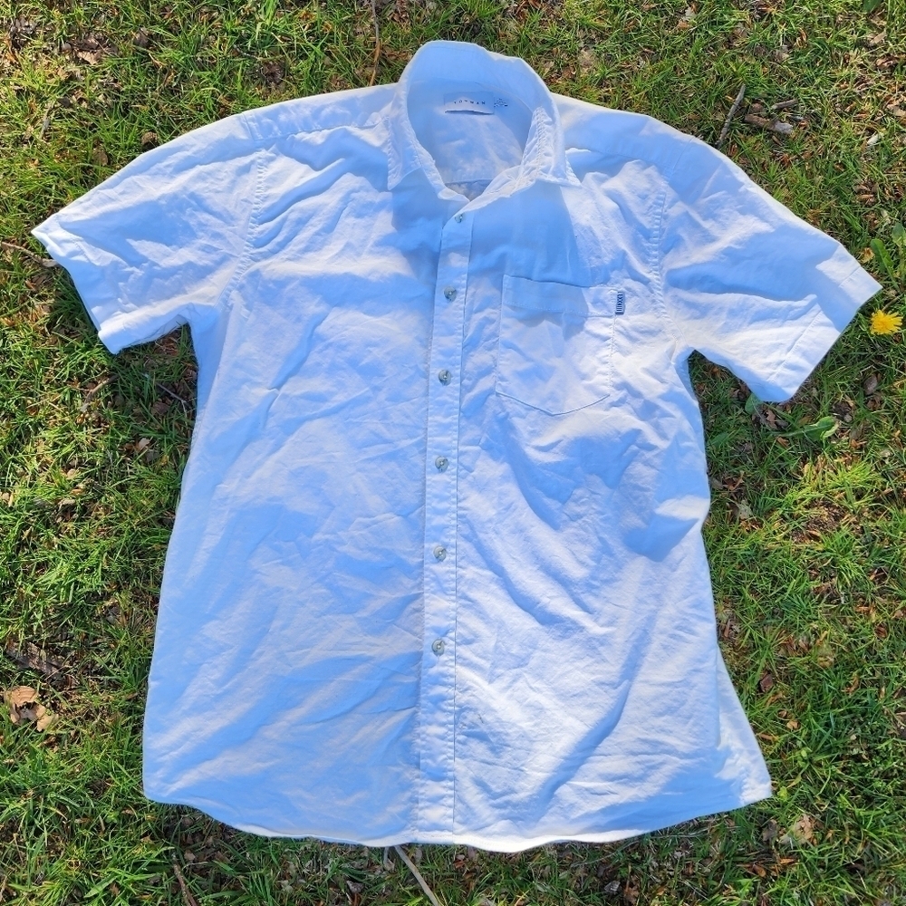 Topman Shirt Mens Medium White Button Up Solid Short Sleeve Cotton Pocket Slim
